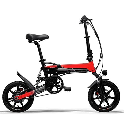 Electric Bike : Folding Electric Bikes for Adults 36V 400W 7.8Ah 14 Inch Tire Foldable Electric Bicycle Full Suspension E-Bike (Color : Red)