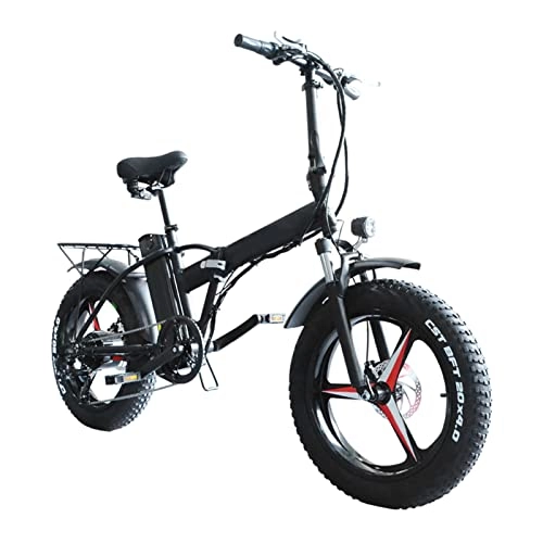 Electric Bike : Folding Electric Bikes for Adults 500W Electric Snow Bicycle Men'S and Women'S 48V 15Ah Lithium Battery 20 Inch 4.0 Tire Ebike (Color : Black)