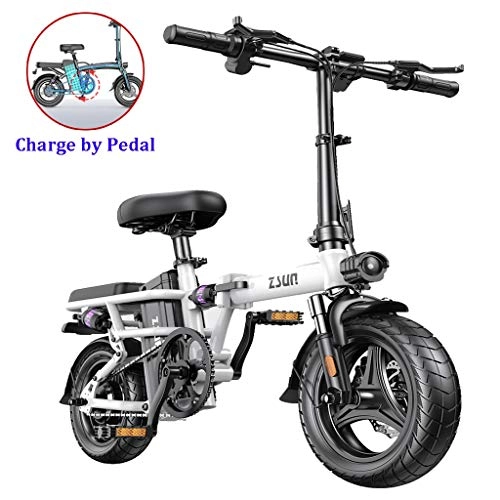 Electric Bike : Folding Electric Bikes Lady Adult 48V Lithium Battery 14inch Lightweight and Small E-bike Hydraulic Shock Absorption Adjustable Seat Height - Endurance 80km ( Color : White , Size : Endurance 200km )