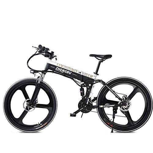 Electric Bike : Folding System Mountain Folding Bike City Bike, Man, Woman, Adult Moped, 400W, City Electric Car, 48V / 10ah, High-intensity Double-gas Shock Absorption, Battery Life 90km, White-48V10AH