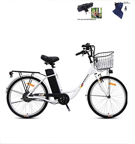 Electric Bike : FREIHE Electric bicycle, 24 inch comfortable bicycle, female and male moped pedal portable lithium battery 36V / 250W, urban traffic, light bicycle (free lock + ice silk mask), LED lightingbike