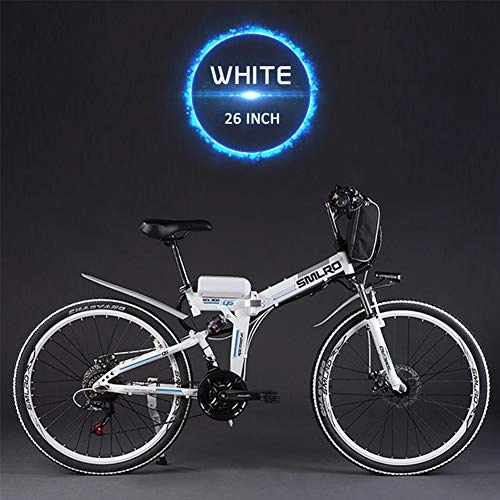 Electric Bike : GGJJ ZHZZ Bicycle, Portable Folding Electric Car 48V Lithium Battery Adult Battery Car Travel Comfort And Shock Absorption, White