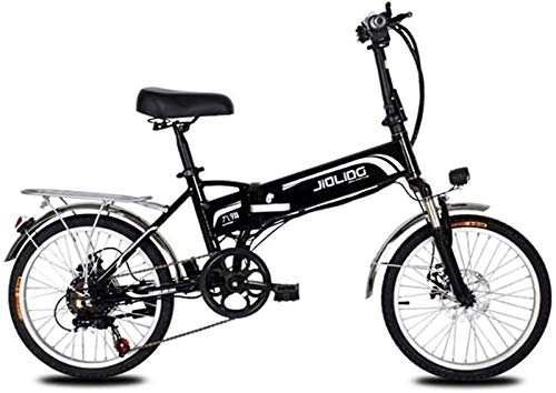 Electric Bike : GMZTT Unisex Bicycle Adult 20 Inch Mountain Electric Bicycle, 48V Lithium Battery 350W Electric Bikes, 7 Speed Aerospace Grade Aluminum Alloy Foldable Electric Bicycle (Color : Black, Size : 45KM)
