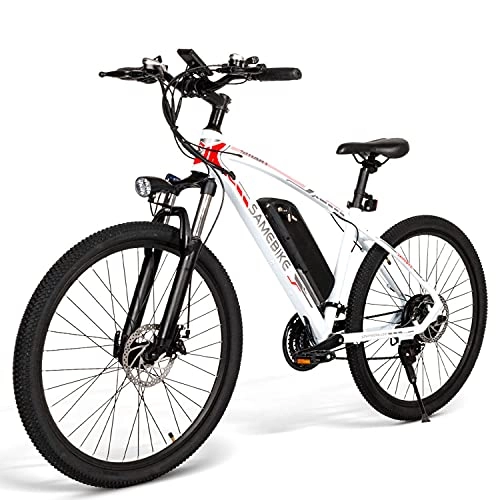 Electric Bike : Greenhouses Ebike，26" Electric Mountain Bike 350W 48V 8AH, Electric Commuting Bike, Electric Bike For Adults With Shimano 21 Speed & LED Display (Three Working Modes)(Color:white 1)