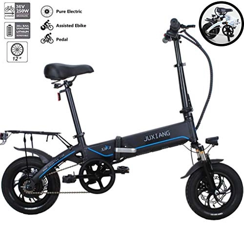 Electric Bike : GUOJIN 12 Inch Folding Power Assist Electric Bicycle, 250W 10Ah Lithium Battery Electric Bike with Front LED Light