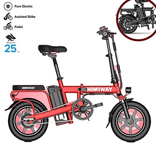 Electric Bike : GUOJIN 14" Electric Bike, Electric Bicycle with 350W Motor, 48V 12Ah Battery, Change Speed bike, Outdoor Urban Road Bikes, Red