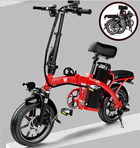 Electric Bike : GUOJIN 14 Inch Tires E-bike 3 Riding Modes 25km / h 15Ah Lithium Battery, Saddle Adjustable, Dual Disc Brakes Electric Bicycle for Commuting, Red