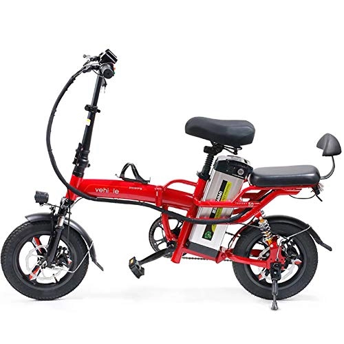 Electric Bike : GUOJIN 14 Inch Tires E-bike 3 Riding Modes 25km / h 22Ah Lithium Battery, Saddle Adjustable, Dual Disc Brakes Electric Bicycle for Commuting, Red