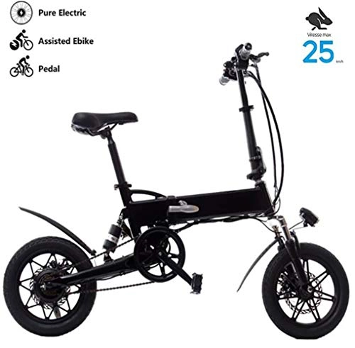 Electric Bike : GUOJIN 14 Inch Tires E-bike 3 Riding Modes 25km / h 5.2Ah Lithium Battery, Saddle Adjustable, Dual Disc Brakes Electric Bicycle for Commuting, Black