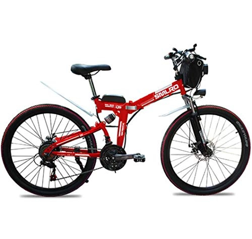 Electric Bike : GUOJIN 350W Electric Bicycle with Removable 48V 8AH Lithium-Ion Battery, 26" Off-Road Wheels Premium Full Suspension and 6 speed gear, Red