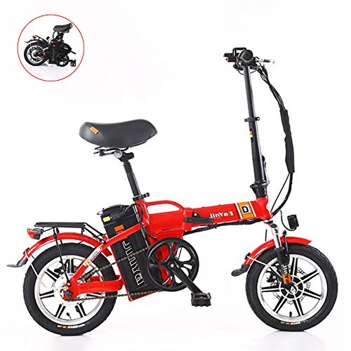 Electric Bike : GUOJIN E-Bike Folding Electric Mountain Bike 240W Motor 10Ah Lithium-Ion Batter 3 Mode Smart Display 14" Wheels Electric Bicycle for Adults City Commuting Outdoor Cycling, Red