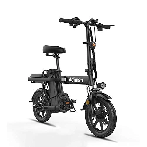 Electric Bike : GUOJIN Electric Bike, Folding E Bikes E-Bike 50Km Mileage 14 Inch 48V E-Bike with 15Ah Lithium Battery, 3 Riding Modes City Bicycle, Max Speed 25 Km / H, Disc Brake, Black