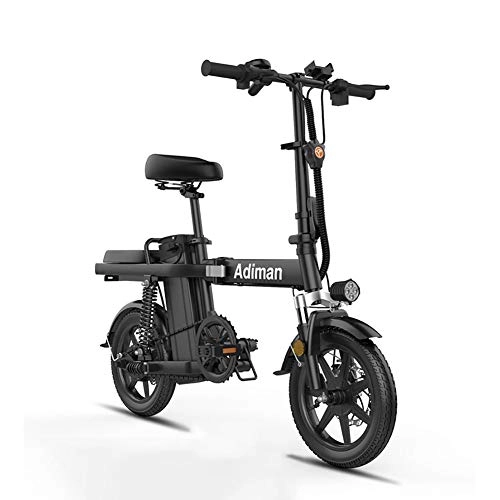 Electric Bike : GUOJIN Electric Bike, Folding E Bikes E-Bike 50Km Mileage 14 Inch 48V E-Bike with 15Ah Lithium Battery, City Bicycle Max Speed 25 Km / H, Load Capacity 250 Kg, Disc Brake, Black