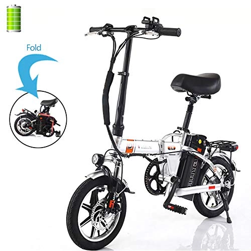 Electric Bike : GUOJIN Electric Bike, Folding Electric Bicycle for Adults 240W Motor 48V Urban Commuter Folding E-Bike City Bicycle 15Ah Lithium-Ion Battery Max Speed 25 Km / H, Silver