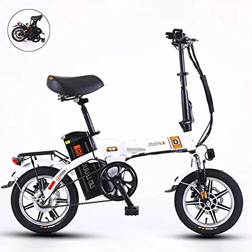 Electric Bike : GUOJIN Folding Electric Bike, Electric Bike Power Assist 240W Aluminum Alloy Bicycle Removable 48V / 10Ah Lithium-Ion Battery with 3 Riding Modes, Dual Disc Brakes, White