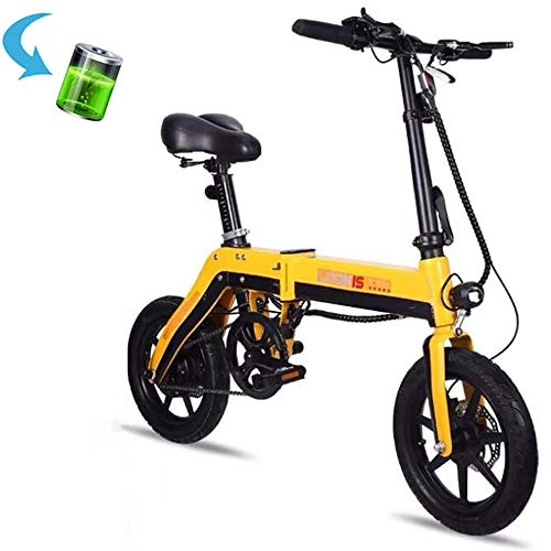 Electric Bike : GUOJIN Folding Electric Bike Smart Mountain Bike for Adults, 250W Aluminum Alloy Bicycle Removable 36V / 8.0Ah Lithium-Ion Battery 3 Riding Modes Max Speed 25 Km / H, Yellow