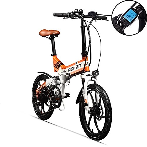 Electric Bike : GUOWEI RICH BIT RT-730 48V 8Ah lithium battery Popular Full Suspension Electric Folding Bicycle New Smart LCD Screen (White-Orange)