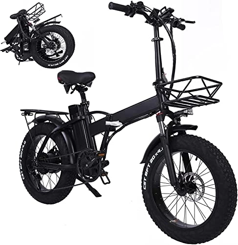 Electric Bike : GW20-20 inch folding electric vehicle 4.0 wide tire snowmobile 48V lithium battery powerful mountain bike aluminum alloy electric vehicle LCD instrument