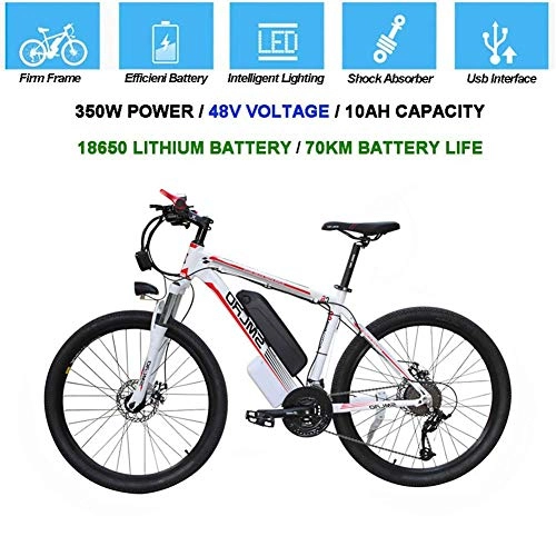 Electric Bike : GYL Electric Bike Mountain Bike Scooter 10Ah Lithium Battery 21 Speed Beach Cruiser City Commuter Bike with Integrated Led Headlight Horn 26 Inches