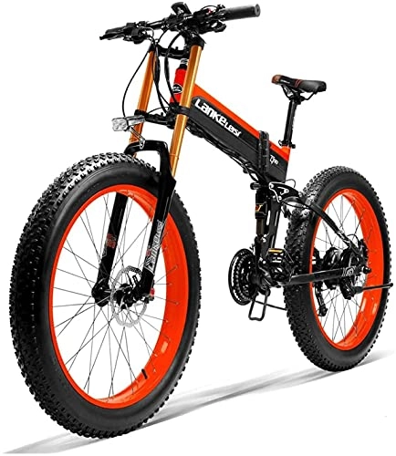 Electric Bike : Haowahah Lankeleisi electric bicycle full-featured electric bicycle folding electric bicycle 26" 4.0 big tire 750plus 48V 14.5ah 1000W upgrade fork (Red, A battery)