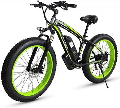 Electric Bike : HCMNME durable bicycle 26 Inch Adult Fat Tire Electric Mountain Bike, 350W Aluminum Alloy Off-Road Snow Bikes, 36 / 48V 10 / 15AH Lithium Battery, 27-Speed Alloy frame with Disc Brakes