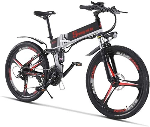 Electric Bike : HCMNME durable bicycle, Electric Bikes, Folding Bikes Folding Ebike 21 Speed Gear and 26 inch 350W Double Disc Brake Smart Electric Bicycle for Adults and Teens Adults-Black Alloy frame with Dis