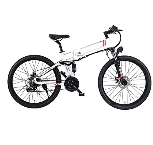 Electric Bike : High-speed 26'' Electric Bike, Folding Electric Mountain Bike with 48V 10Ah Lithium-Ion Battery, 350 Motor Premium Full Suspension And 21 Speed Gears, Lightweight Aluminum Frame ( Color : White )