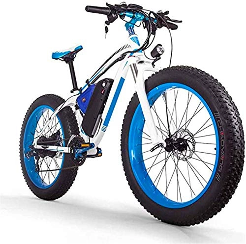 Electric Bike : High-speed 26-Inch Fat Tire Electric Bicycle / 1000W48V17.5AH Lithium Battery MTB, 27-Speed Snow Bike / Cross-Country Mountain Bike for Men and Women (Color : Blue)