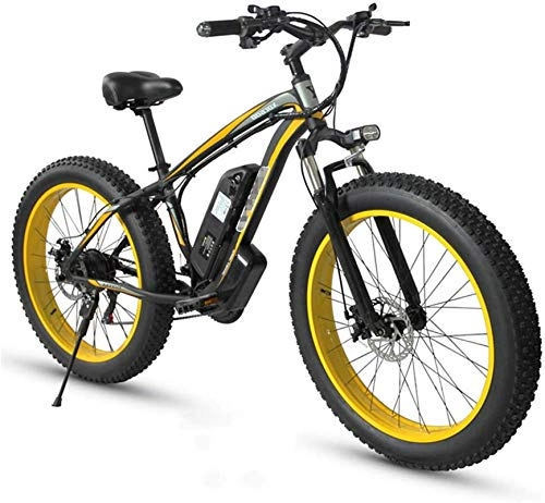 Electric Bike : High-speed 48V 350W Electric Bike Electric Mountain Bike 26Inch Fat Tire E-Bike Hybrid Bicycle 21 Speed 5 Speed Power System Mechanical Disc Brakes Lock Front Fork Shock Absorption (Color : Yellow)