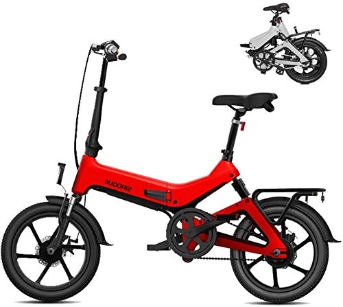 Electric Bike : High-speed Electric Bikes For Adults, 16" Lightweight Folding E Bike, 250W 36V 7.8Ah Removable Lithium Battery, City Bicycle Max Speed 25KM / H With 3 Riding Modes (Color : Red)