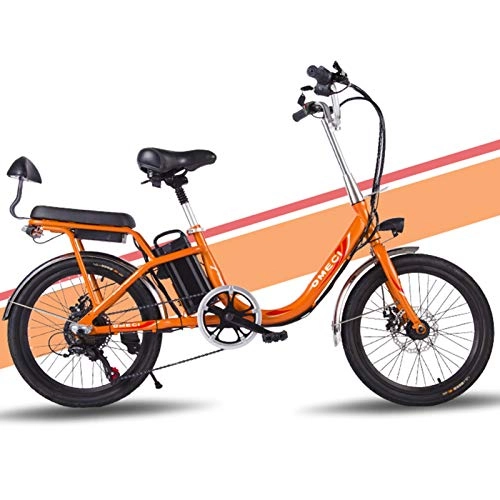 Electric Bike : High-speed Women Electric Bikes, 20 Inch Mini Electric Bike 7 Speed Transmission Gears 48V 8 / 10Ah Battery Commute Ebike with Rear Seat Dual Disc Brakes ( Color : Orange , Size : 10A 0 kilometers )