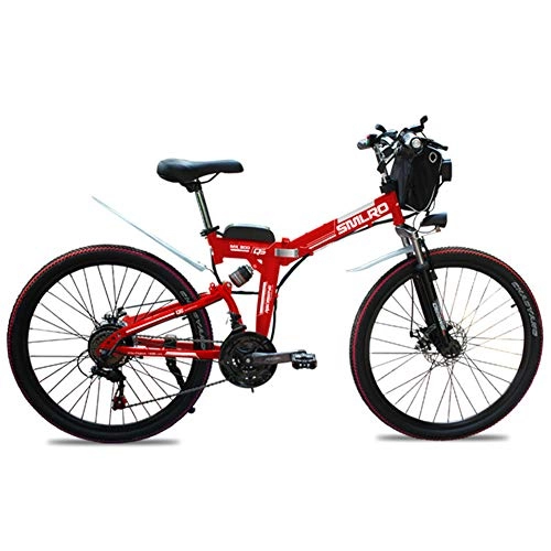 Electric Bike : HJCC Electric Mountain Bike, 26 Inches, Foldable Adult Bicycle, Dual Disc Brakes, Smart LCD Instrument, Red