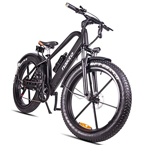 Electric Bike : HJHJ Electric mountain bike, 26-inch hybrid bicycle / 18650 lithium battery 48V 6-speed hydraulic shock absorber & front and rear disc brakes, durability up to 70km (4inch tire width)