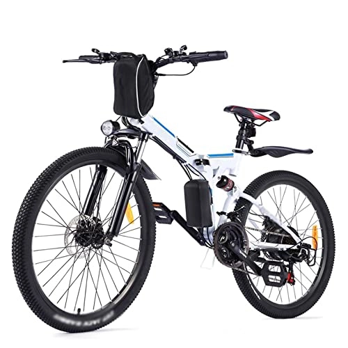 Electric Bike : HMEI 350W Electric Mountain Bike for Adults, 36V / 8Ah Removable Battery, 26″ Tire, Disc Brake 21 Speed E-Bike (Color : White)
