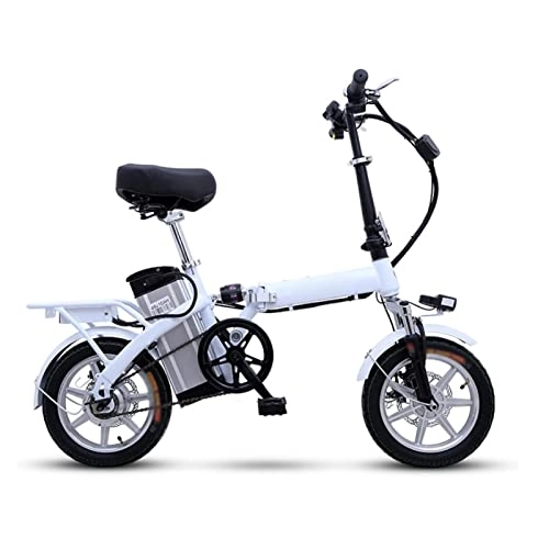 Electric Bike : HMEI Adult Electric Bike Folding Pedals 250W Portable 14 Inch Electric Bicycle Removable Battery Disc Brakes Electric Bike (Color : White, Size : 10ah battery)