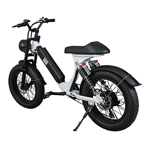 Electric Bike : HMEI EBike Electric Mountain Bike for Adults 28 mph Ebike 750W Motor 20 Inch Fat Tire with Removable 48V15Ah Lithium Battery Electric Commuter Bicycle (Color : Black White, Derailleur : 7 Speed)