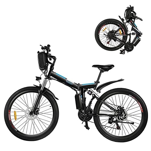 Electric Bike : HMEI Electric Bike for Adults Foldable 26 Inch 250W 21 Speed Mountain Electric Power Lithium-Ion Battery Aluminum Alloy Electric Bicycle (Color : Black)