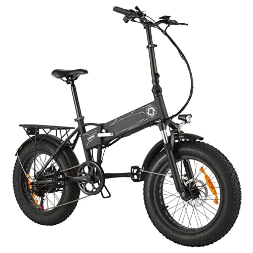 Electric Bike : HMEI Electric Bikes for Adults 500W Electric Bike Foldable for Adults 20 Inch Fat Tire Electric Mountain Bicycle 36v 12.5ah Detachable Lithium Battery with Led Headlight Ebike (Color : Black)
