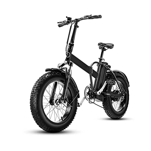 Electric Bike : HMEI Electric Bikes for Adults Electric Bike Foldable 20 Inch 4.0 Fat Tire Snow Electric Bicycle 48V 500W Motor Electric Bike Mountain Cross-Country E-Bike (Color : Black)