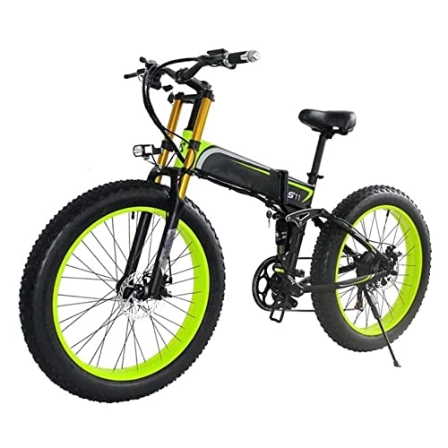 Electric Bike : HMEI Electric Bikes for Adults Electric Bike for Adults 1000W Foldable Mountain Electric Bicycle 48V 26 Inch Fat Ebike Foldable 21 speed Motorcycle (Color : Green)