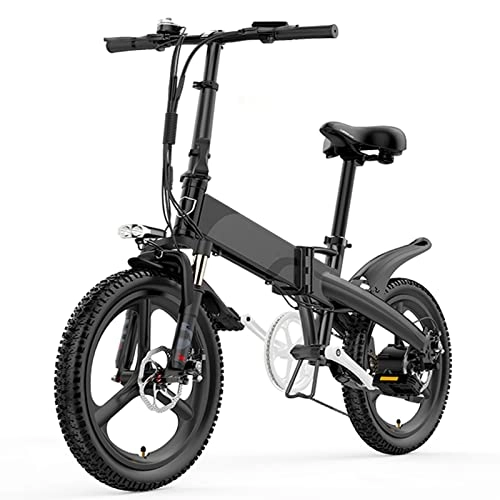 Electric Bike : HMEI Electric Bikes for Adults Folding Electric Bicycles for Adults 400W Magnesium Alloy Integrated Wheel 48V12.8Ah / 14.5Ah Lithium Battery 20 Inch Electric Bicycle (Color : 400W 12.8AH BK)