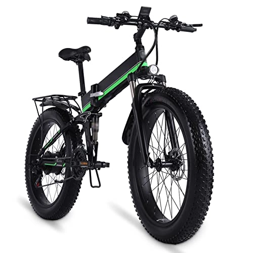 Electric Bike : HMEI Electric Bikes for Adults Folding Electric Bike For Adults 31 Mph1000W Snow Bike Ebike 48V12Ah Electric Bicycle 21 Speed 4.0 Fat Tire E Bike (Color : Green)