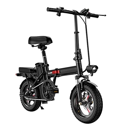 Electric Bike : HMEI Electric Bikes for Adults Men 350W Electric Bike for Adults Foldable 20 mph Mini Folding Electric Bike 14 Inch Electric Bicycle 48V15Ah Battery City Mountain Ebike (Color : Black)