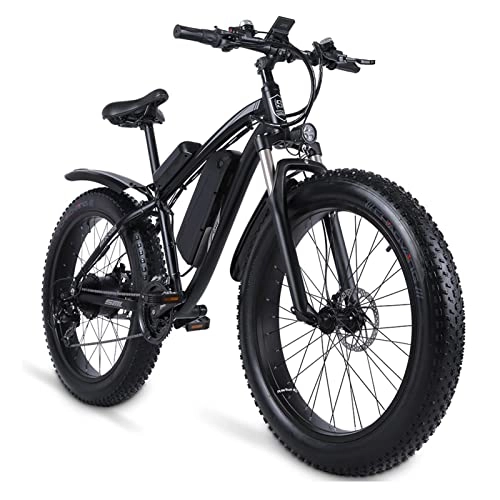 Electric Bike : HMEI Electric Bikes For Adults Men Electric Bike 1000W Mountain Bike Snow Bike Electric Bicycle 48V 17Ah Electric Bicycle 26 Inch 4.0 Fat Tire E Bike (Color : Black)