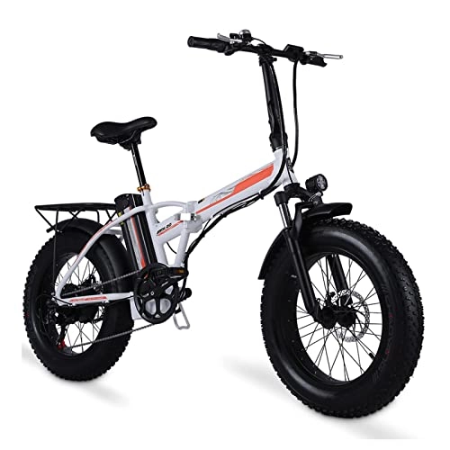 Electric Bike : HMEI Electric Bikes for Adults Women 500W Electric Bike for Adults Foldable Small Wheels 4.0 Fat Tire 48V ​Lithium Battery Booster Electric Bicycle Beach Folding Ebike (Color : 20 inches white)