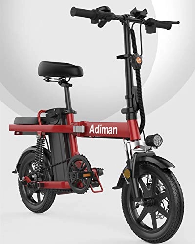 Electric Bike : Hold E-Bikes 14 Inch Folding Electric Bike Lithium Battery Electric Bicycle Light Driving Adult Battery Detachable Aluminum Alloy E Bike@Red_11AH