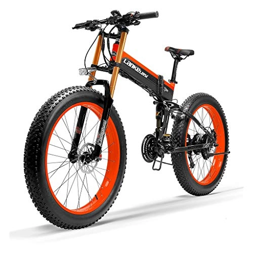 Electric Bike : HOME-MJJ 1000W Fat Electric Bike 48V 14.5Ah Mens Mountain E-bike 27 Speeds 26 inch Road Bicycle Snow Bike Pedals with Hydraulic Disc Brakes (Color : Red, Size : 1000W)