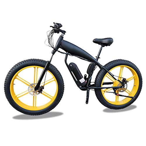 Electric Bike : HOME-MJJ 48V 400W Electric Bike 26inch Fat Tire E-Bike Beach Cruiser Men's Sports Mountain Bikes Lithium Battery Hydraulic Disc Brakes (Color : Yellow, Size : 18Ah)