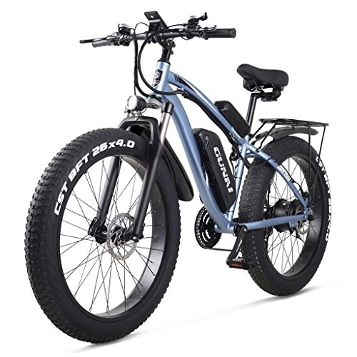 Electric Bike : HOME-MJJ Adult Electric Off-road Bikes Fat Bike 264.0 Tire E-Bike 1000w 48V Electric Mountain Bike With Rear Seat and Removable Lithium Battery (Color : Blue, Size : 1000W-17Ah)