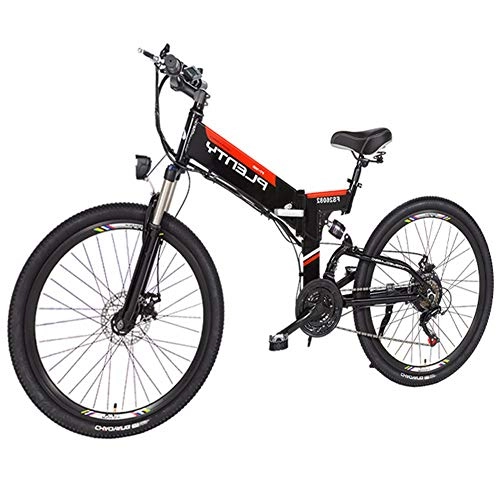 Electric Bike : HSTD 26'' Electric Mountain Bike - Electric Bikes for Adults, 48V 8Ah / 10Ah / 12.8AhRechargeable Lithium Battery, Double Disc Brake with Shimano 21 Speed Mountain Electric Bicycle Red-Spoke whe